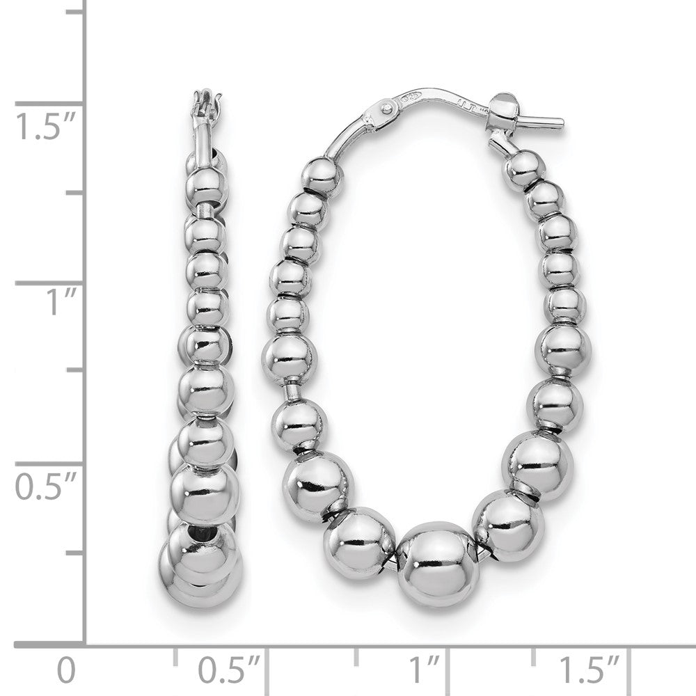 Sterling Silver RH-plated Polished Beaded Hoop Earrings