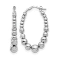 Sterling Silver RH-plated Polished Beaded Hoop Earrings