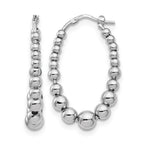 Sterling Silver RH-plated Polished Beaded Hoop Earrings