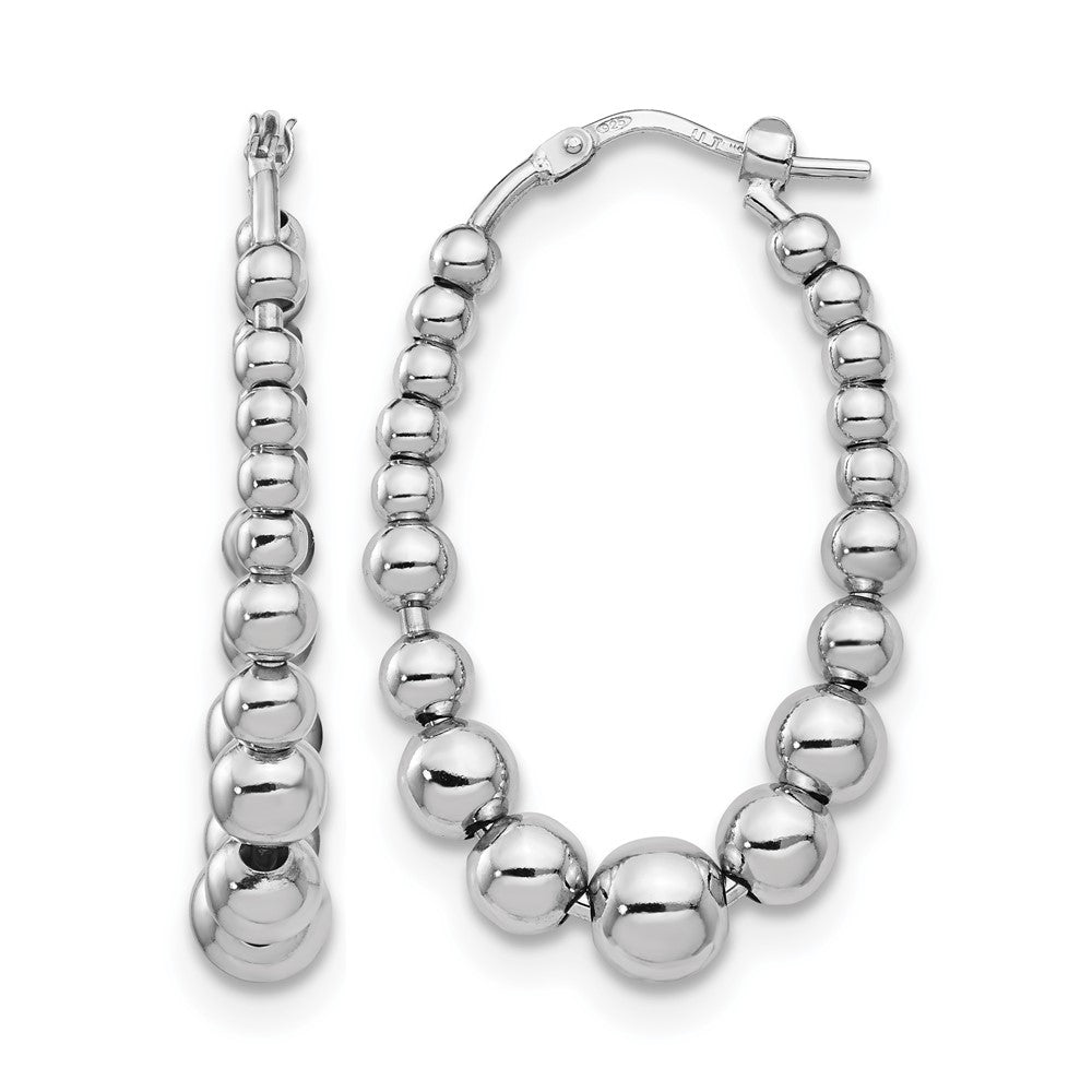 Sterling Silver RH-plated Polished Beaded Hoop Earrings
