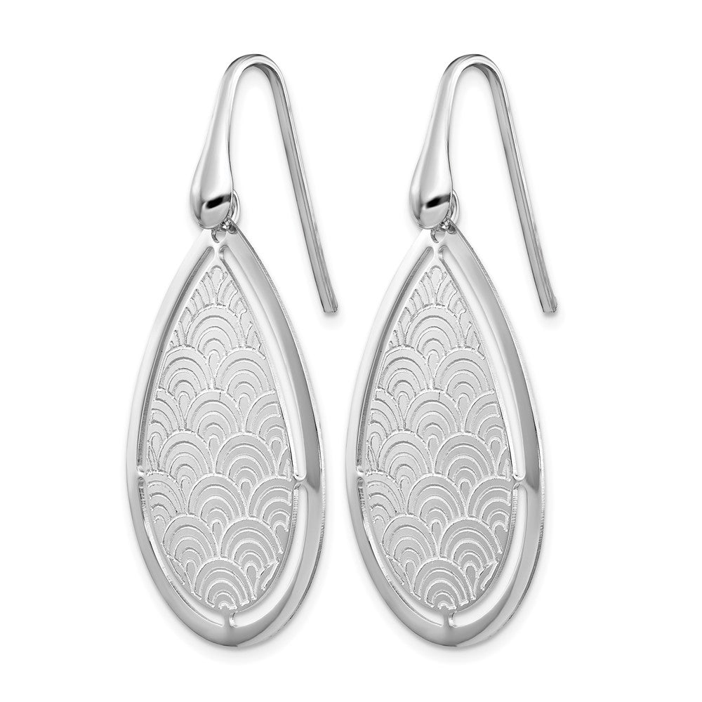 Sterling Silver RH-plt Brushed/Polished Laser Cut Dangle Earrings