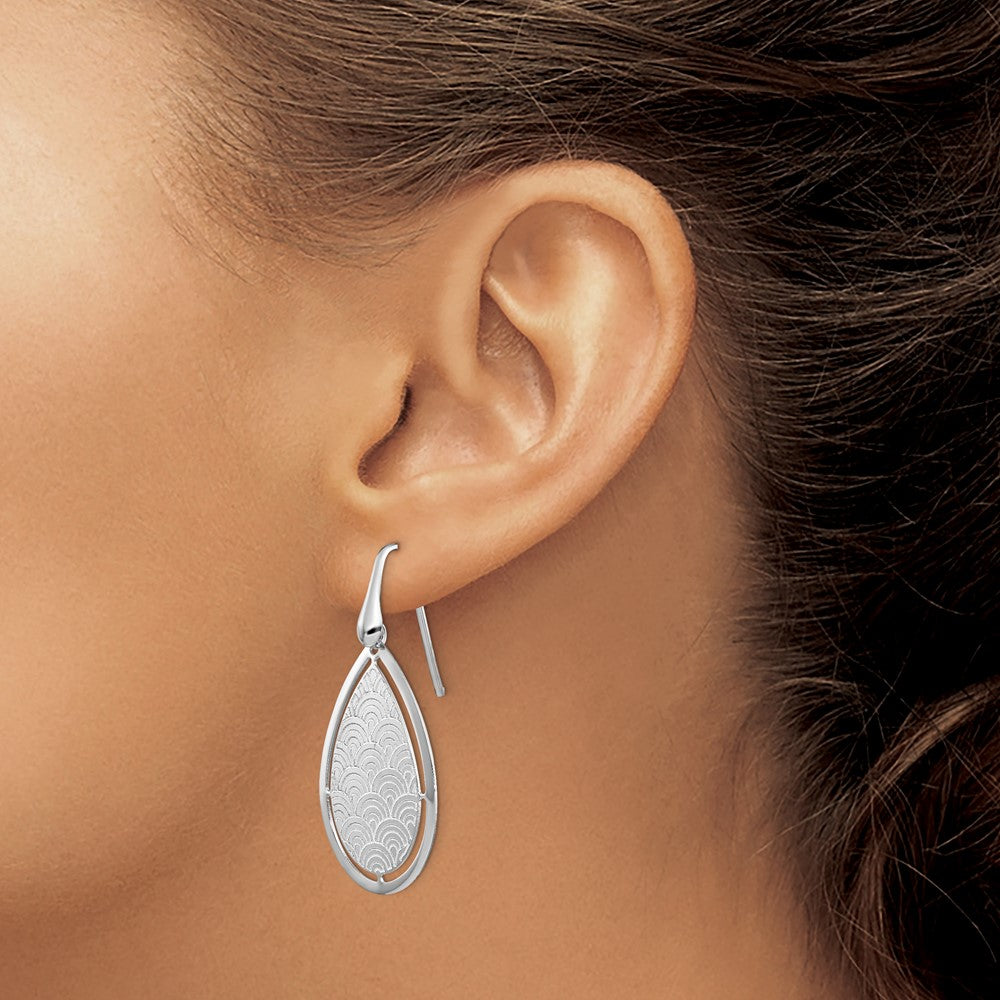 Sterling Silver RH-plt Brushed/Polished Laser Cut Dangle Earrings