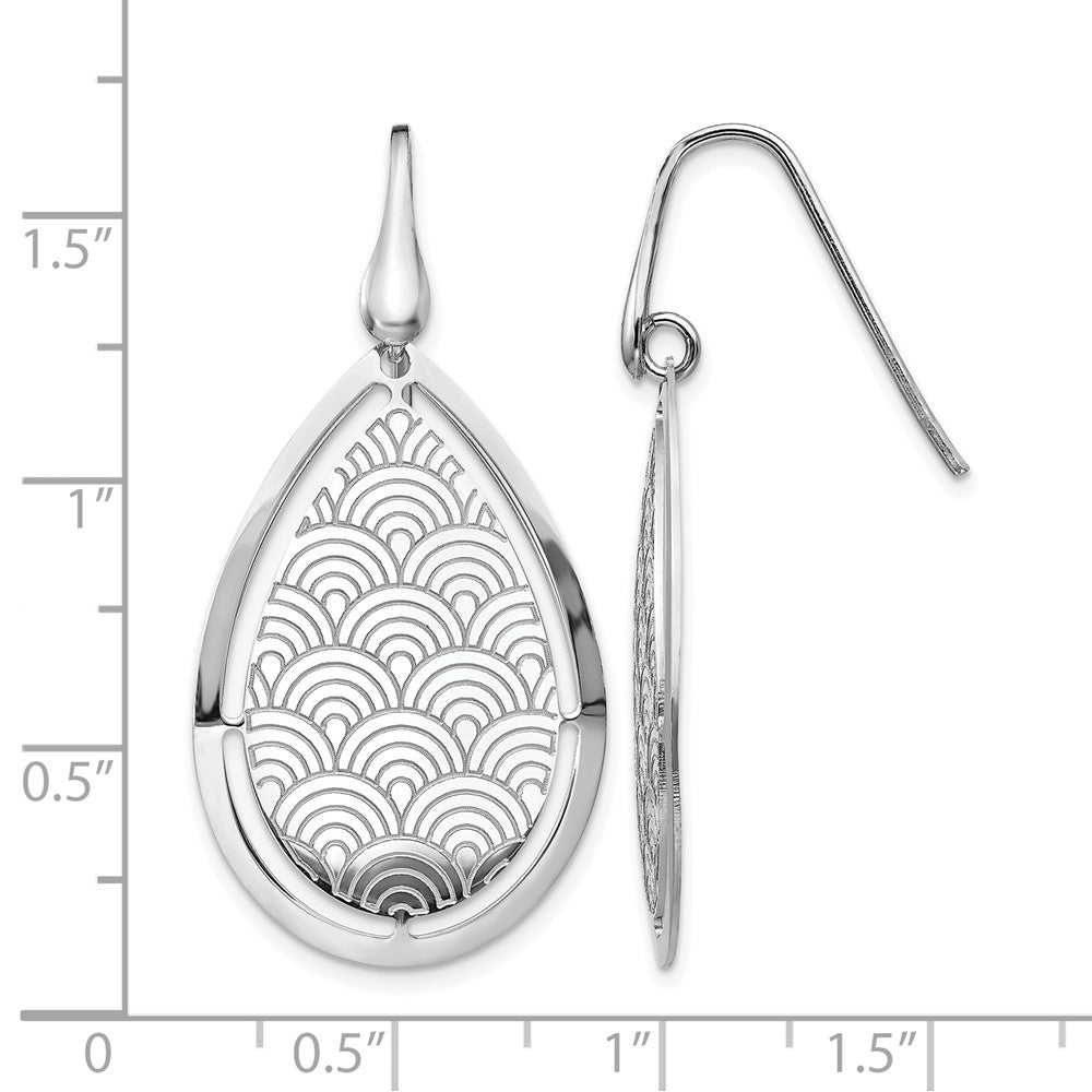 Sterling Silver RH-plt Brushed/Polished Laser Cut Dangle Earrings
