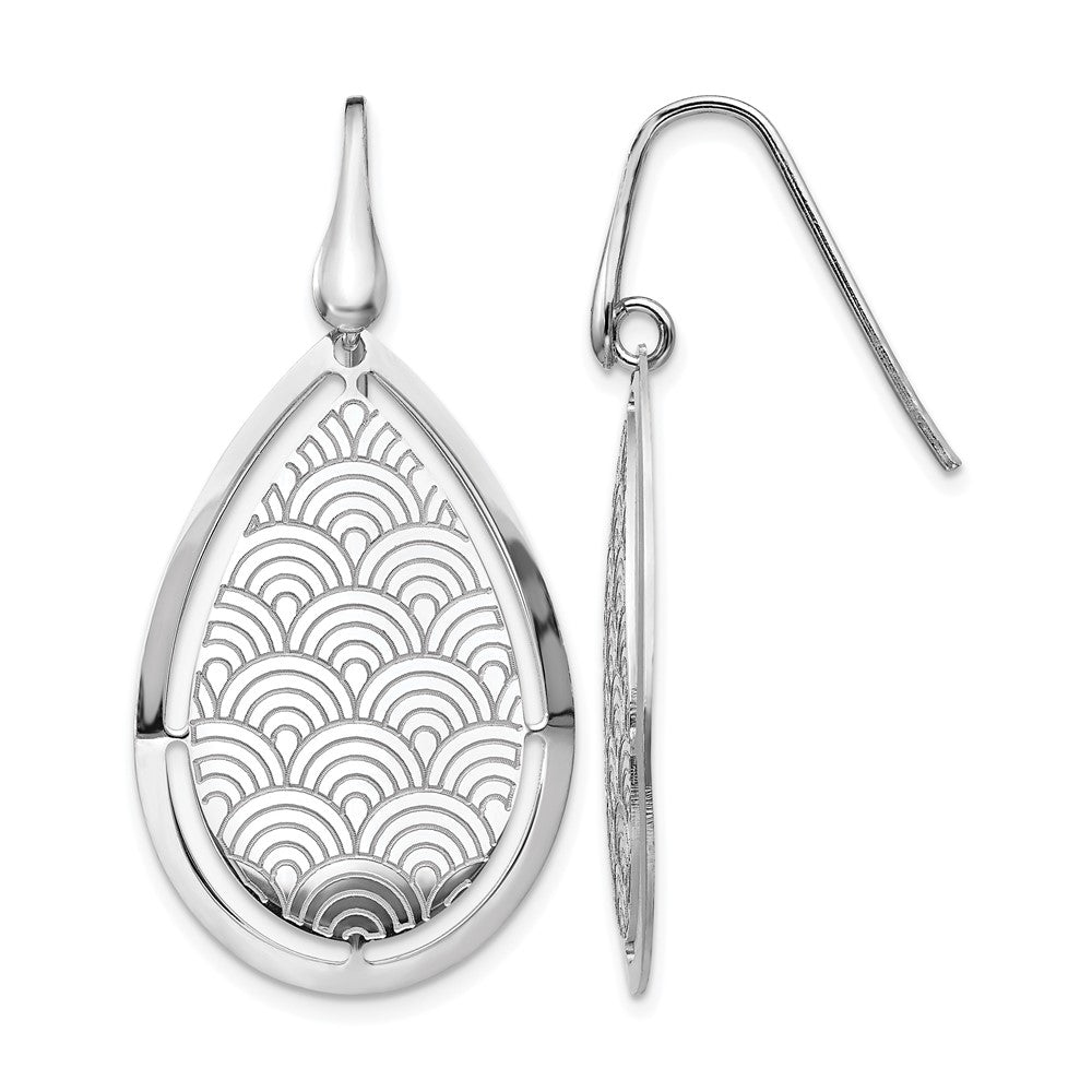Sterling Silver RH-plt Brushed/Polished Laser Cut Dangle Earrings