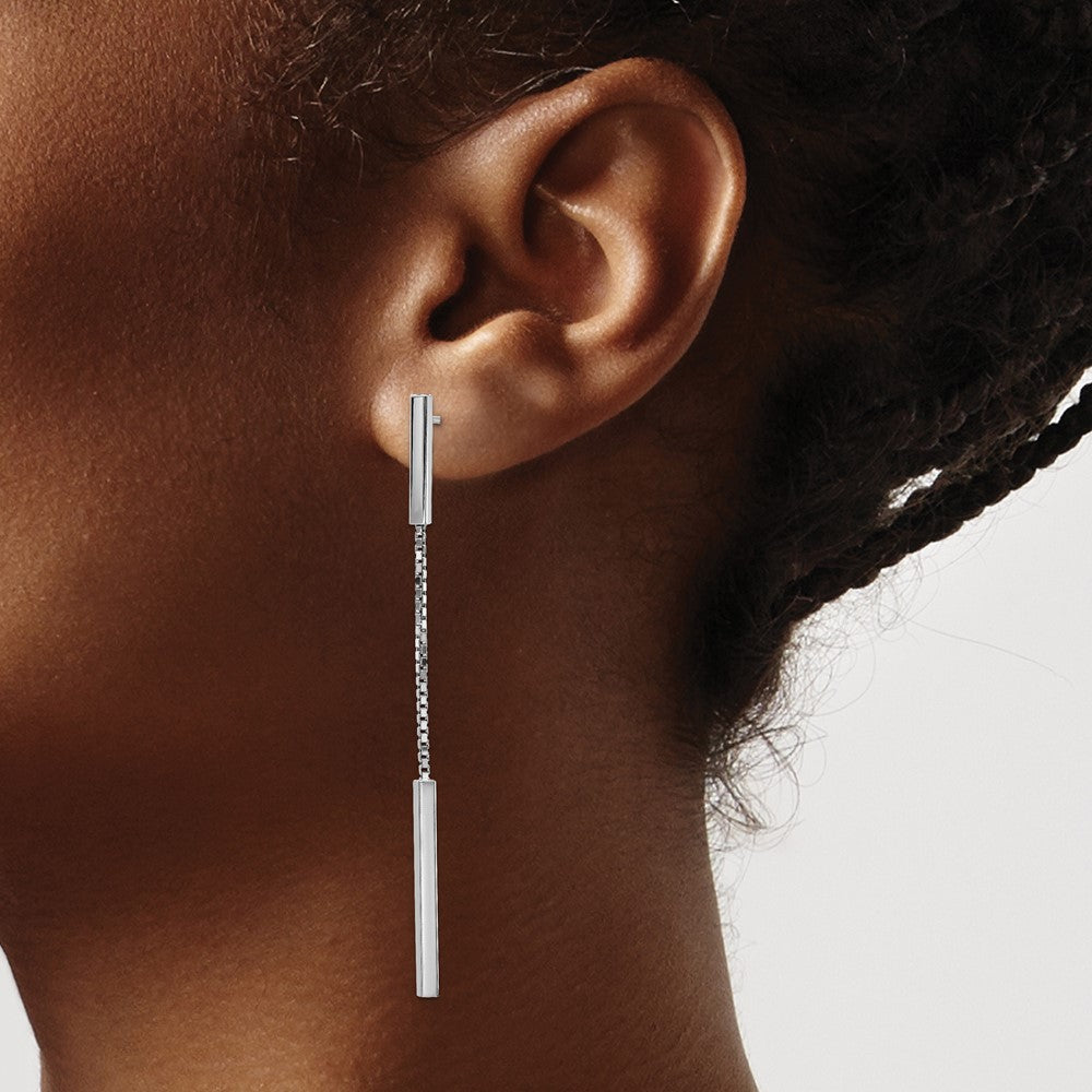 Sterling Silver Rhod-plat Polished Bar Post Dangle Earrings