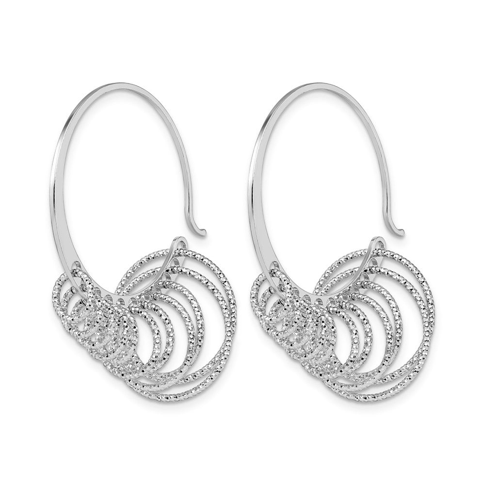Sterling Silver RH-plated Polished and Laser-cut Hoop Earrings