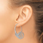 Sterling Silver RH-plated Polished and Laser-cut Hoop Earrings