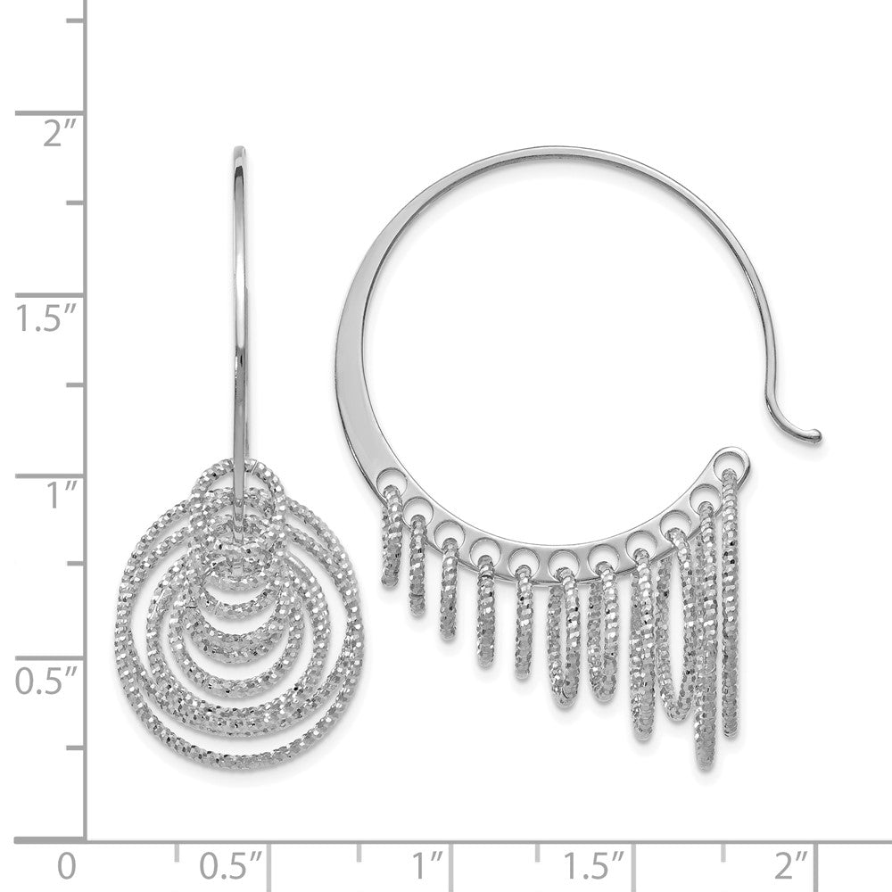 Sterling Silver RH-plated Polished and Laser-cut Hoop Earrings