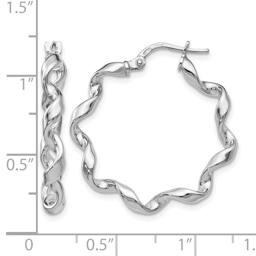 Sterling Silver RH-plated Polished Twisted Hoop Earrings