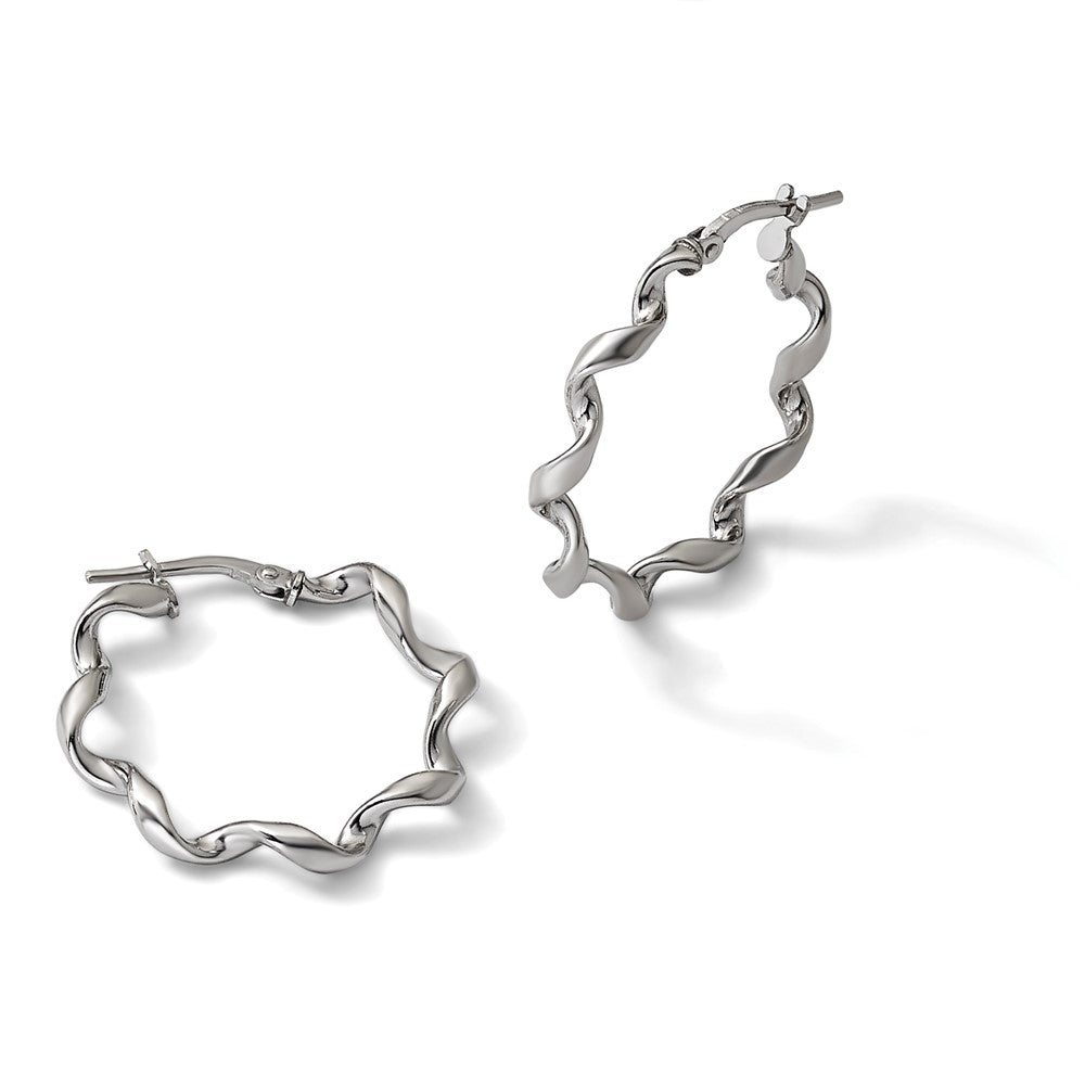 Sterling Silver RH-plated Polished Twisted Hoop Earrings