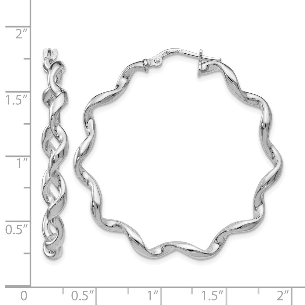 Sterling Silver RH-plated Polished Twisted Hoop Earrings