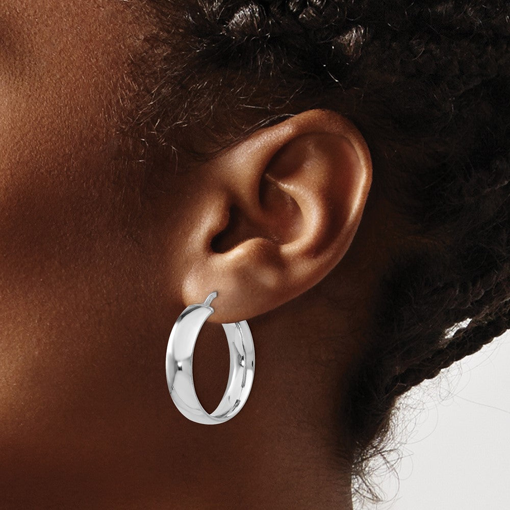 Sterling Silver RH-plated Polished Hinged Hoop Earrings