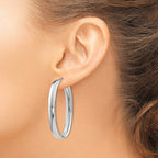 Sterling Silver RH-plated Polished Oval Hinged Hoop Earrings