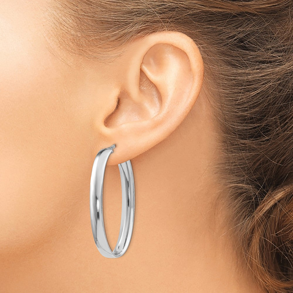 Sterling Silver RH-plated Polished Oval Hinged Hoop Earrings