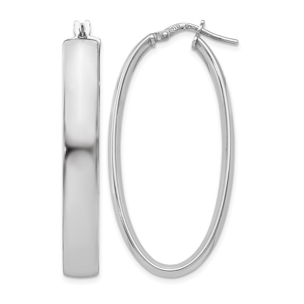Sterling Silver RH-plated Polished Oval Hinged Hoop Earrings