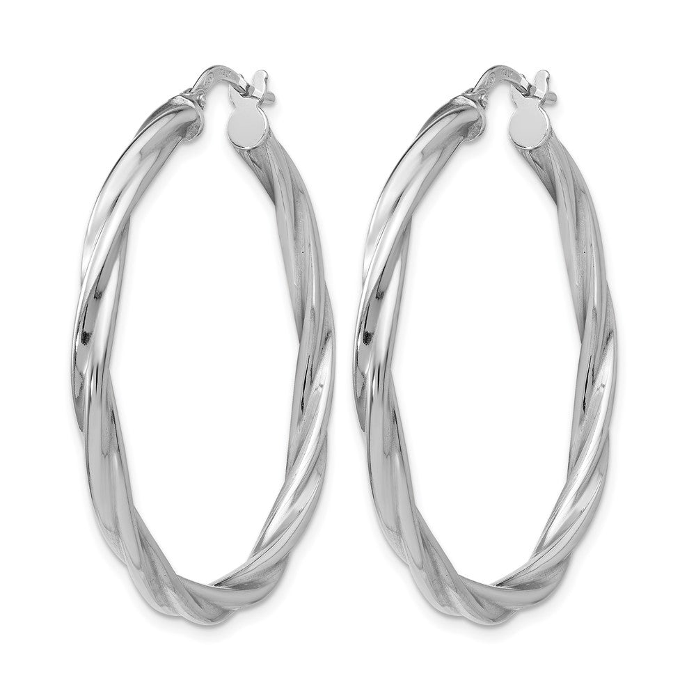 Sterling Silver RH-plated Polished Twisted Hinged Hoop Earrings