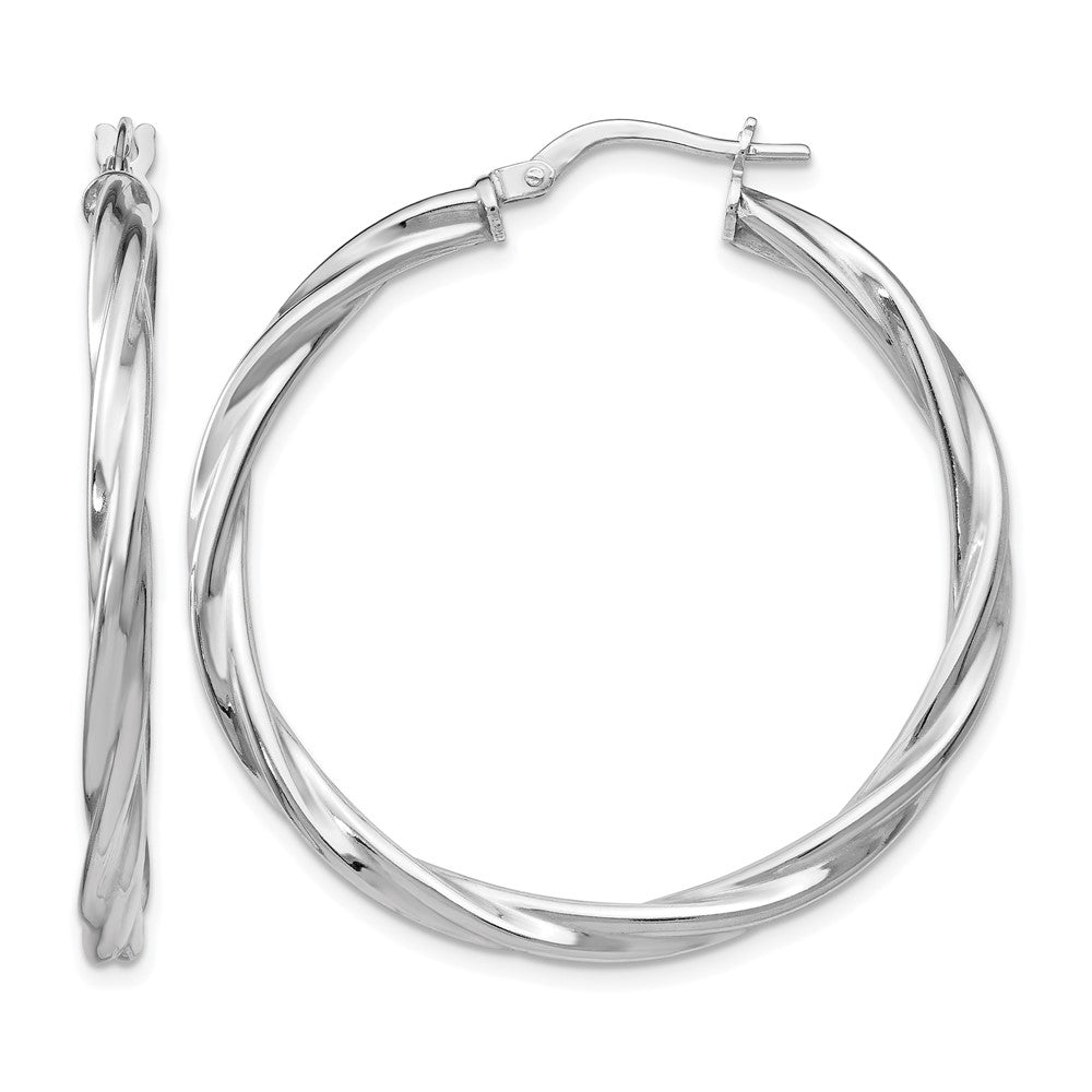 Sterling Silver RH-plated Polished Twisted Hinged Hoop Earrings