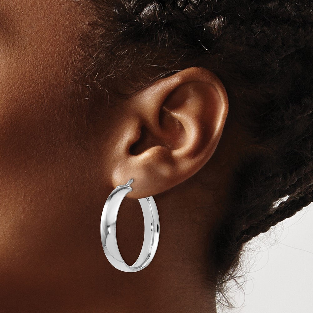 Sterling Silver RH-plated Polished Hinged Hoop Earrings