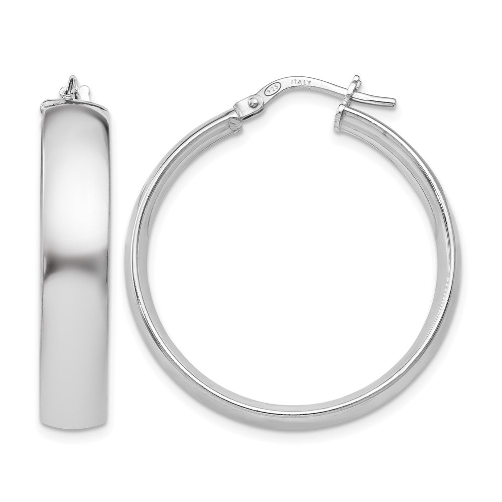 Sterling Silver RH-plated Polished Hinged Hoop Earrings