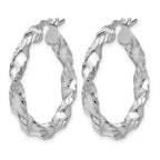 Sterling Silver RH-plated Polished Twisted Hinged Hoop Earrings