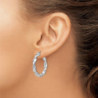Sterling Silver RH-plated Polished Twisted Hinged Hoop Earrings