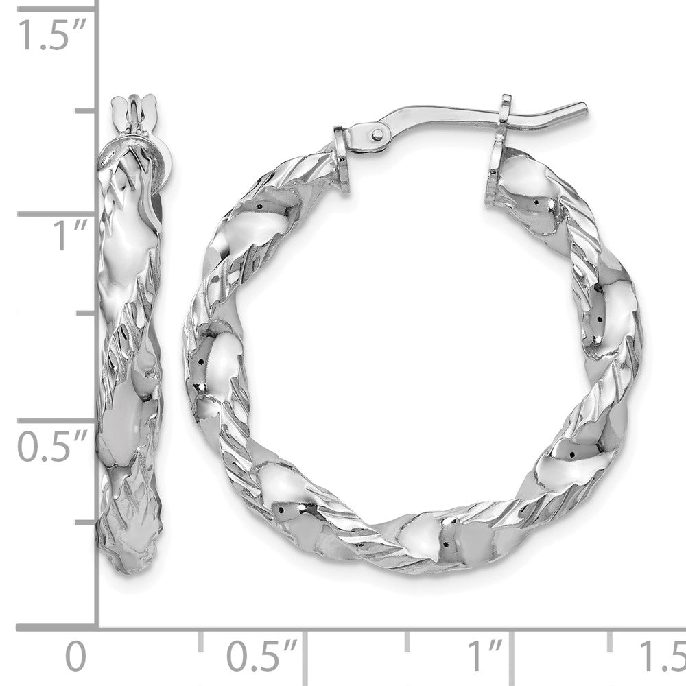 Sterling Silver RH-plated Polished Twisted Hinged Hoop Earrings