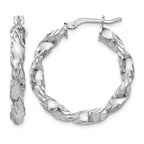 Sterling Silver RH-plated Polished Twisted Hinged Hoop Earrings