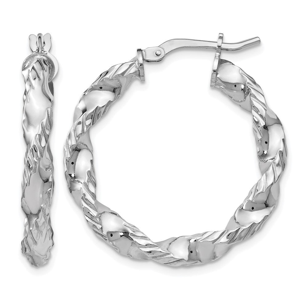 Sterling Silver RH-plated Polished Twisted Hinged Hoop Earrings