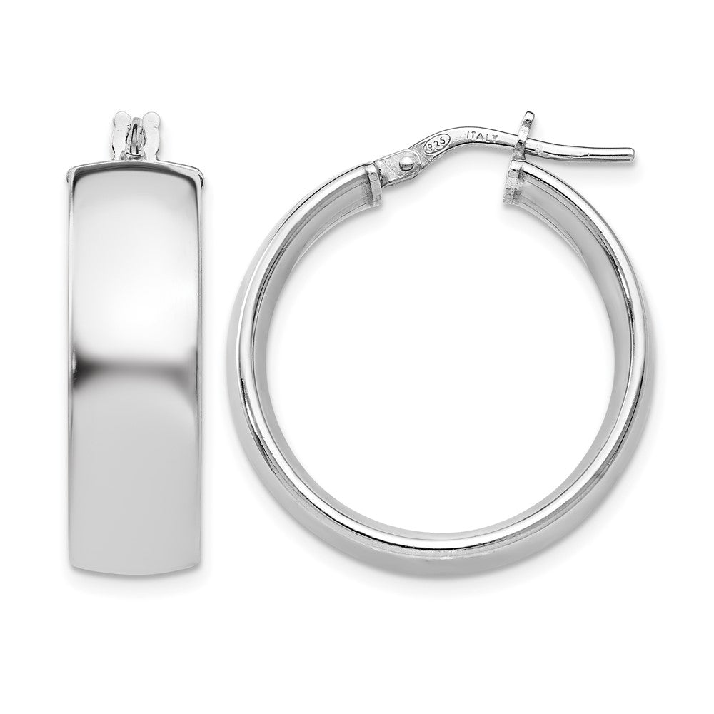 Sterling Silver RH-plated Polished Hinged Hoop Earrings