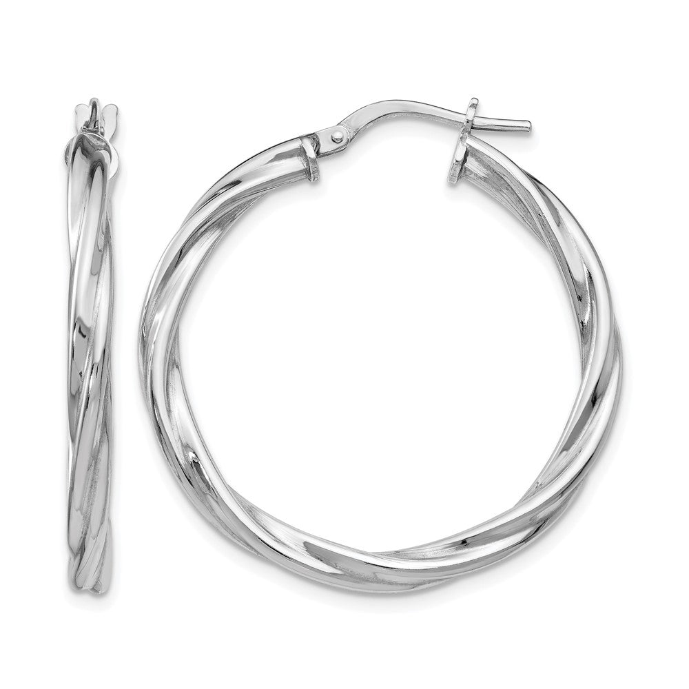 Sterling Silver RH-plated Polished Twisted Hinged Hoop Earrings