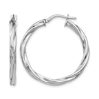 Sterling Silver RH-plated Polished Twisted Hinged Hoop Earrings
