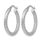 Sterling Silver RH-plt Polished & Textured Hinged Hoop Earrings