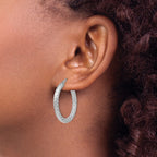 Sterling Silver RH-plt Polished & Textured Hinged Hoop Earrings