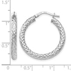 Sterling Silver RH-plt Polished & Textured Hinged Hoop Earrings