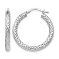 Sterling Silver RH-plt Polished & Textured Hinged Hoop Earrings