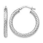 Sterling Silver RH-plt Polished & Textured Hinged Hoop Earrings