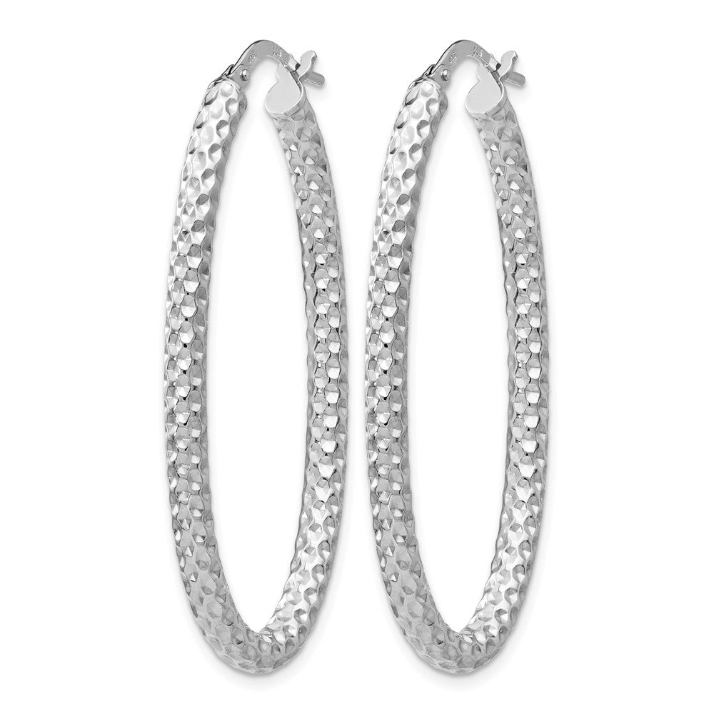 Sterling Silver RH-plt Polish/Textured Oval Hinged Hoop Earrings