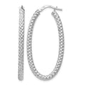 Sterling Silver RH-plt Polish/Textured Oval Hinged Hoop Earrings