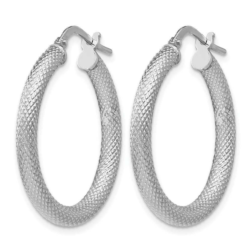 Sterling Silver RH-plated Textured Hinged Hoop Earrings