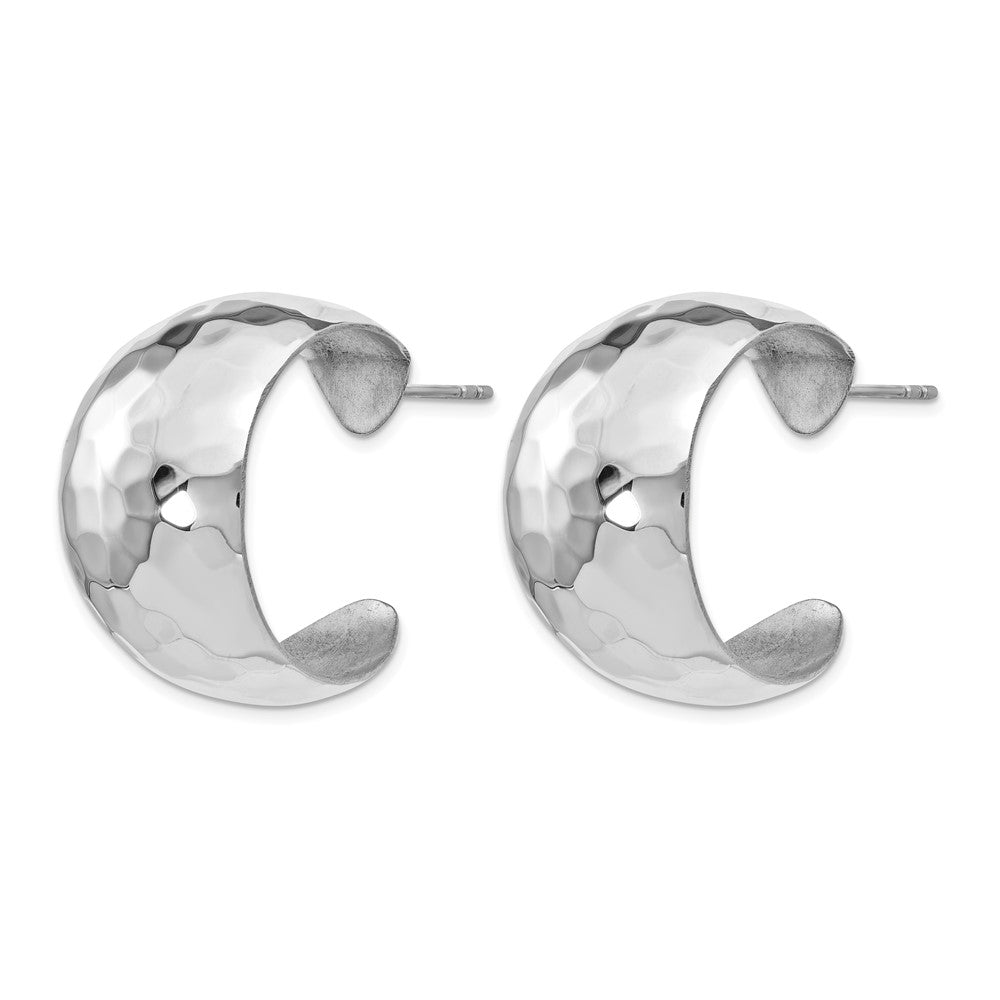Sterling Silver RH-plated Polished Hammered Post Earrings