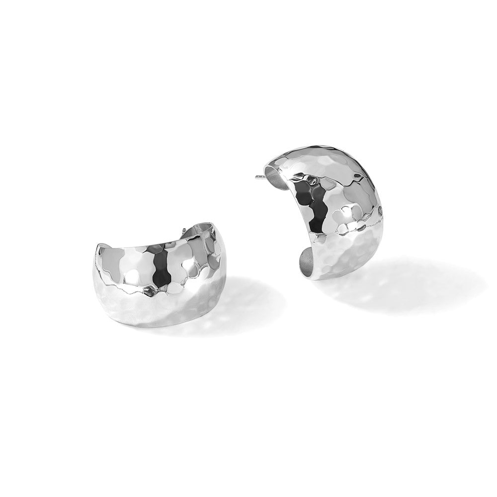 Sterling Silver RH-plated Polished Hammered Post Earrings