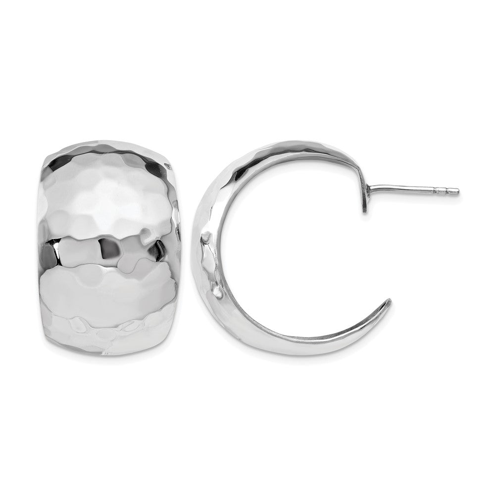 Sterling Silver RH-plated Polished Hammered Post Earrings