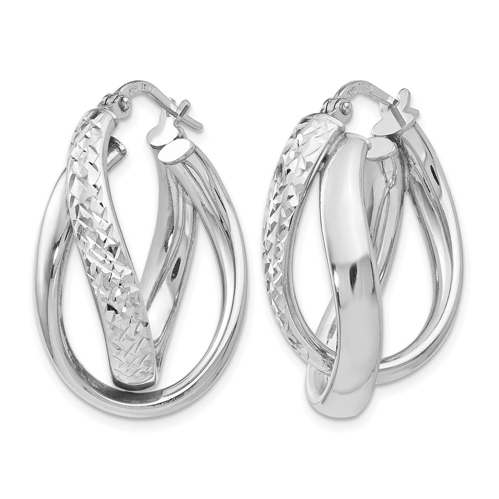 Sterling Silver RH-plated Polished / Textured Fancy Hoop Earrings
