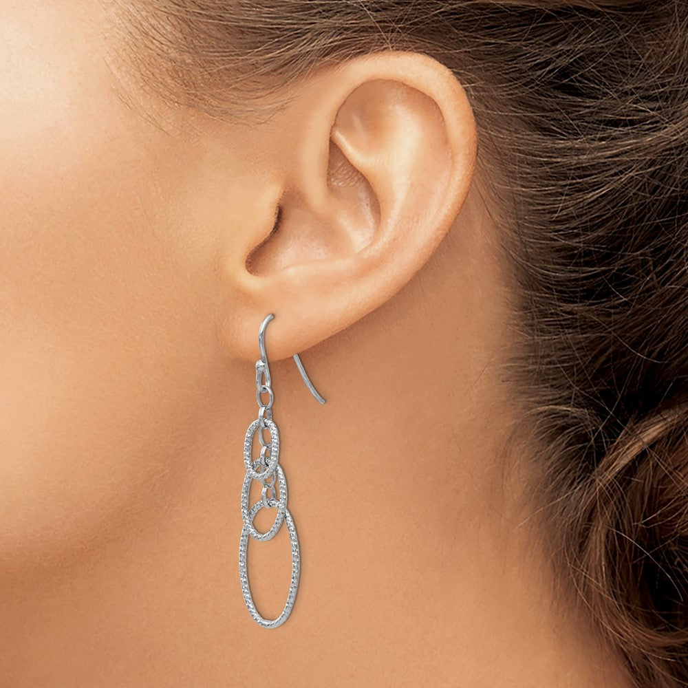 Sterling Silver RH-plt Textured Dangle Shepherd Hook Earrings