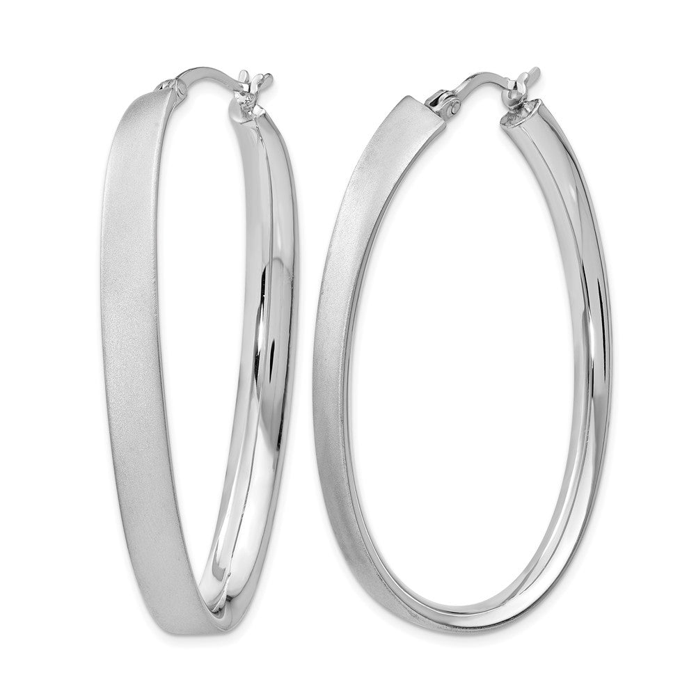 Sterling Silver Rhodium-plated Satin Oval Hoop Earrings