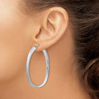 Sterling Silver Rhodium-plated Satin Oval Hoop Earrings