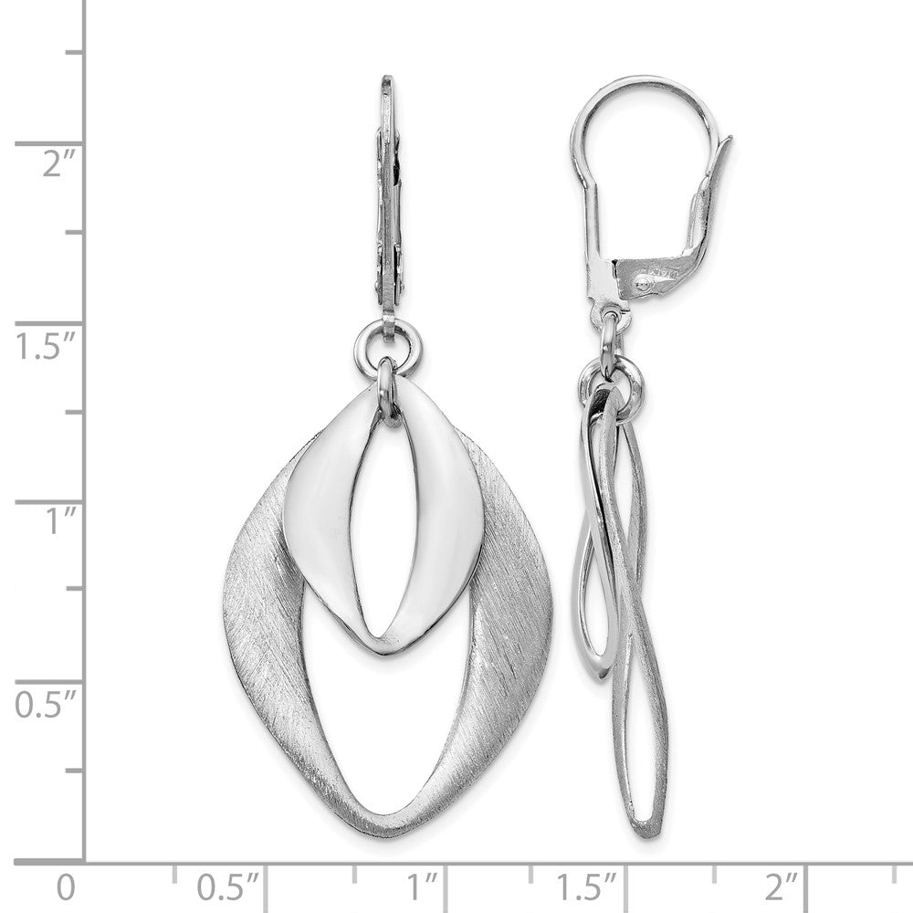 Sterling Silver RH-plated Polished & Brushed Leverback Earrings