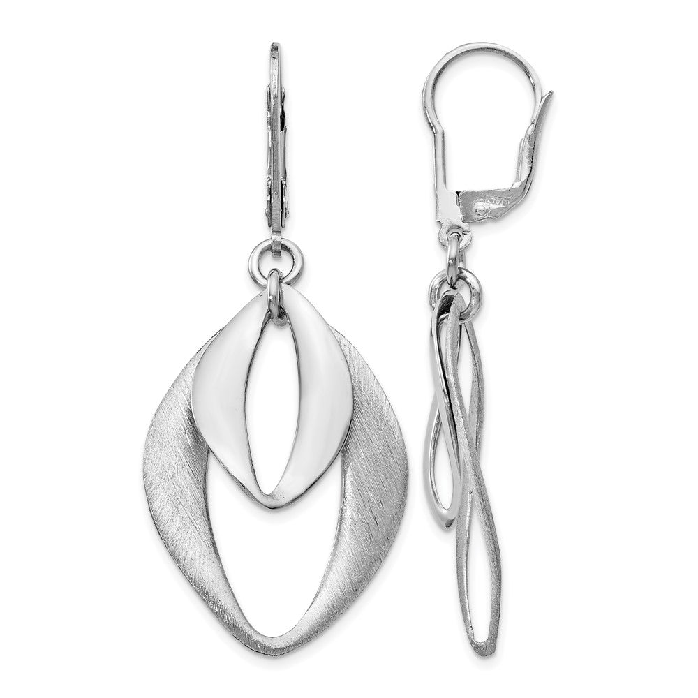Sterling Silver RH-plated Polished & Brushed Leverback Earrings