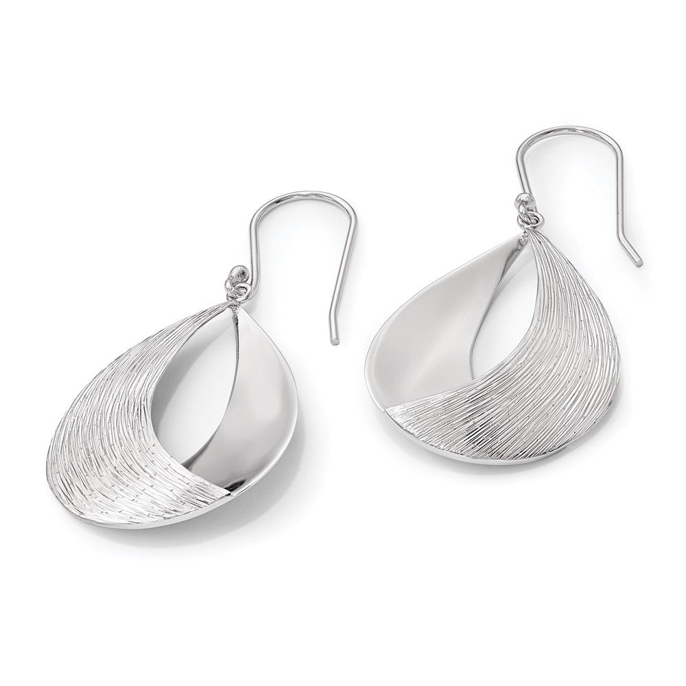 Sterling Silver RH-plated Polished and Textured Dangle Earrings