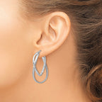 Sterling Silver RH-plated Polished and Textured Hoop Earrings